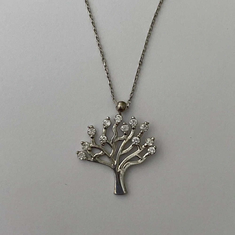 Tree 925 silver cubic zirconia stones necklace